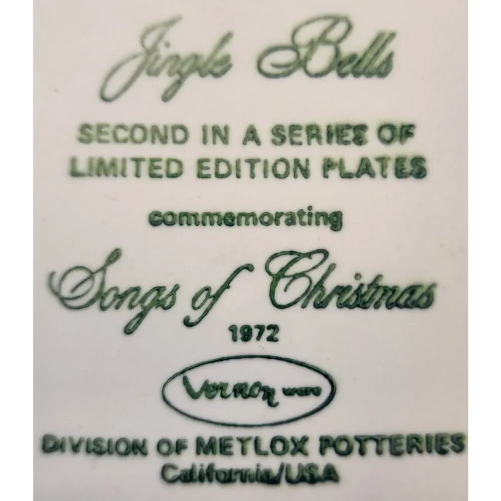 Vernon Ware Metlox 1972 Christmas Plate 